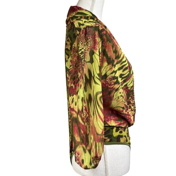 Bisou Bisou green floral bodysuit, medium, bold, Y2K revival, maximalist, glam - Picture 2 of 4